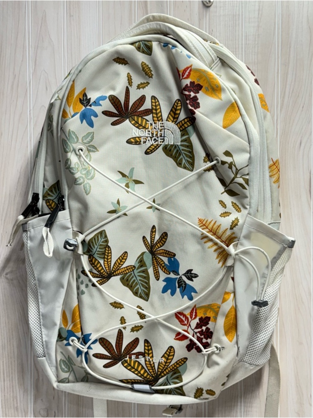 The North Face Women's Cream Floral Print Backpack with Multicolor Leaves - Picture 2 of 5